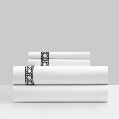 Aria 1500 Thread Count Cotton Sheet Set White With Black Stripe Embroidery By Chic Home - Image 4