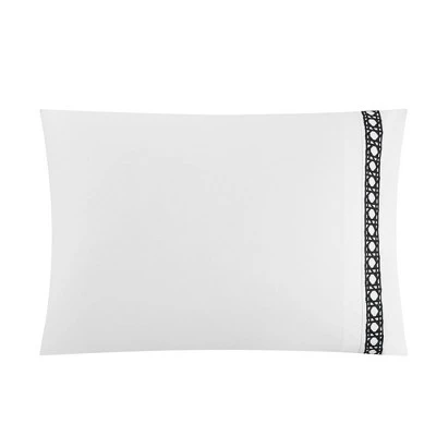 Aria 1500 Thread Count Cotton Sheet Set White With Black Stripe Embroidery By Chic Home - Image 3