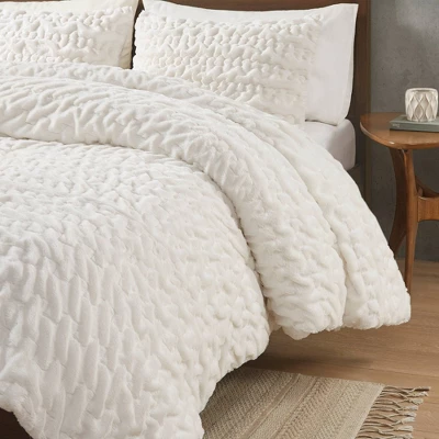 Madison Park 3pc Dakota Ruched Fur Down Alternative Comforter Set Ivory - Image 4
