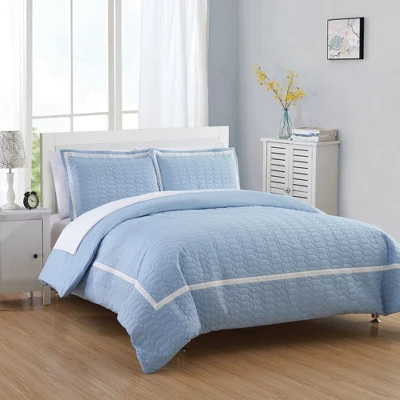 Faige 3 Piece Duvet Cover Set Hotel Collection Two Tone Banded Blue By Chic Home