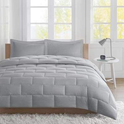 Ava Seersucker Down Alternative Comforter Set (Full/Queen) Gray - 3pc - Image 2