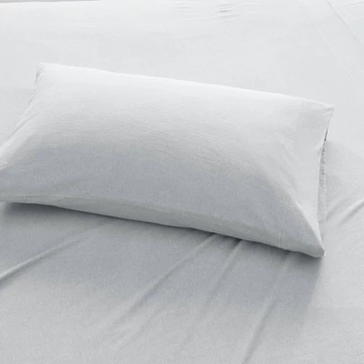 Heathered Cotton Jersey Knit Sheet Set Full Light Gray - Image 3