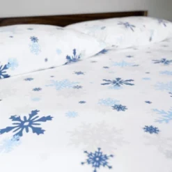 JumpOff Jo Queen Flannel Sheet Set - Flat Sheet, Fitted Sheet, 2 Pillow Cases - Snowflake