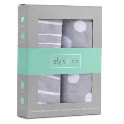 Ely's & Co. Baby Fitted Sheet 100% Combed Jersey Cotton Grey And White Abstract 2 Pack - Image 2