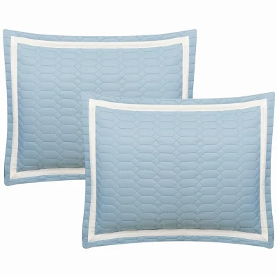 Faige 3 Piece Duvet Cover Set Hotel Collection Two Tone Banded Blue By Chic Home - Image 2