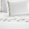 Aria 1500 Thread Count Cotton Sheet Set White With Taupe Stripe Embroidery By Chic Home