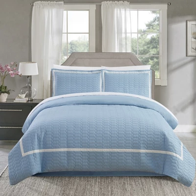 Faige 3 Piece Duvet Cover Set Hotel Collection Two Tone Banded Blue By Chic Home - Image 3