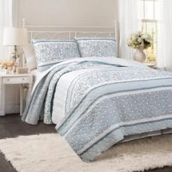 Nisha Reversible Quilt Set Blue - Lush Décor