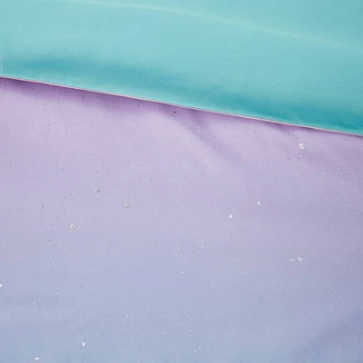 Dazzle Metallic Glitter Printed Reversible Duvet Cover Set Aqua - Image 4