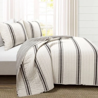 Farmhouse Striped Reversible Quilt Bedding Set - Lush Décor