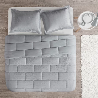 Ava Seersucker Down Alternative Comforter Set (Full/Queen) Gray - 3pc