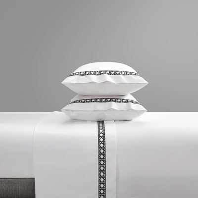 Aria 1500 Thread Count Cotton Sheet Set White With Black Stripe Embroidery By Chic Home - Image 2