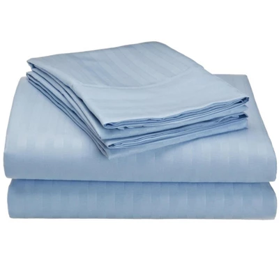 Embossed 1800 Series Wrinkle Resistant Soft Stripe Bed Sheet Set Ocean Blue By Plazatex - Image 3